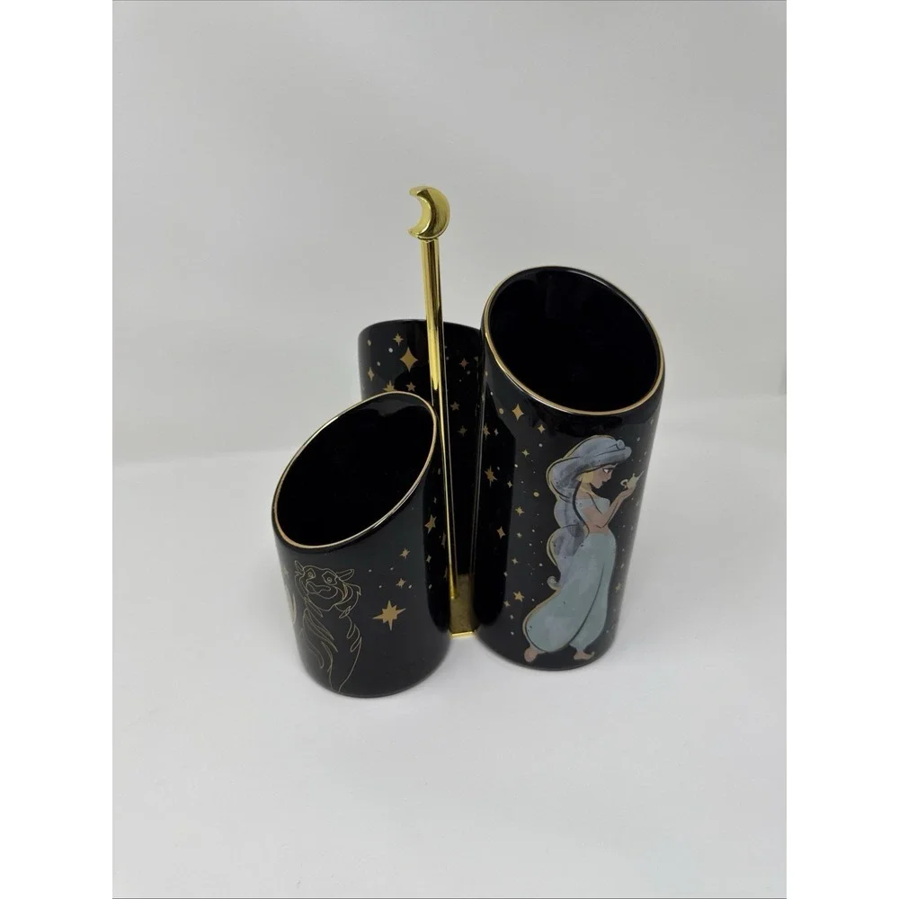 Disney Aladdin Art of Jasmine Rajah Lotus Three Cup Makeup Brush Holder Set